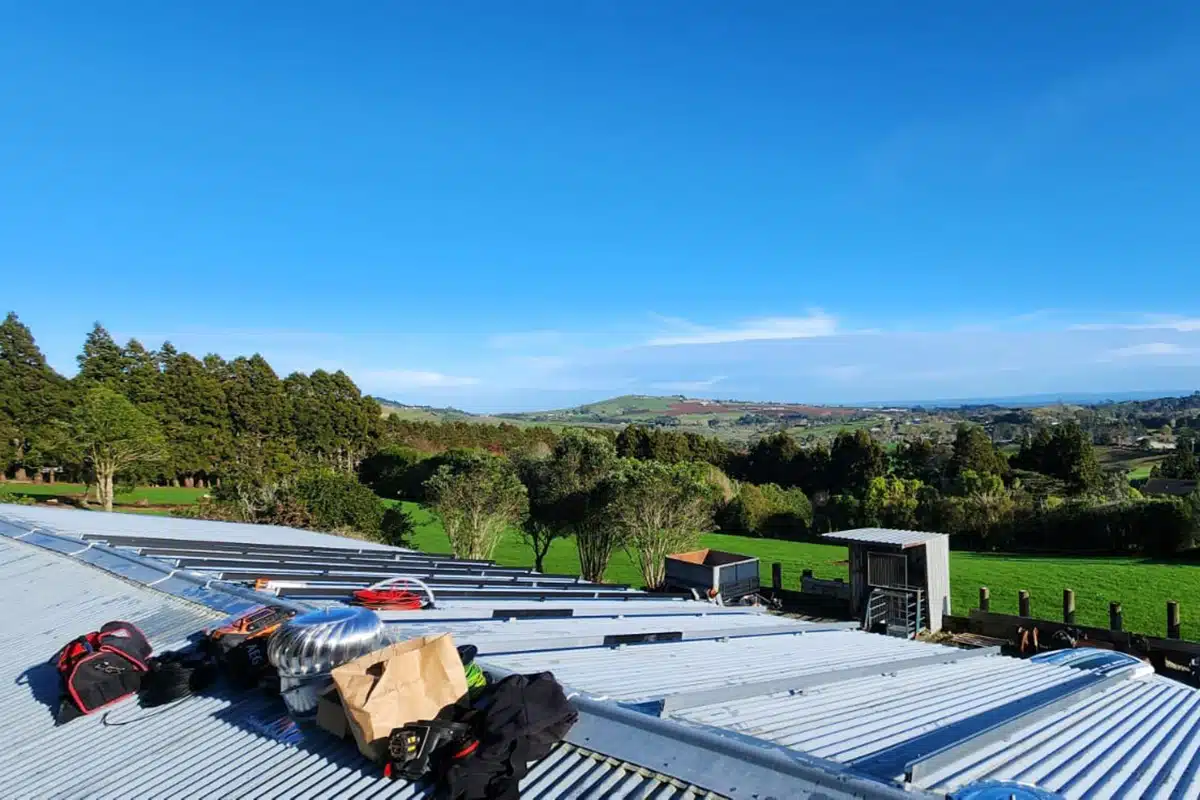 Solar panel installation on roof